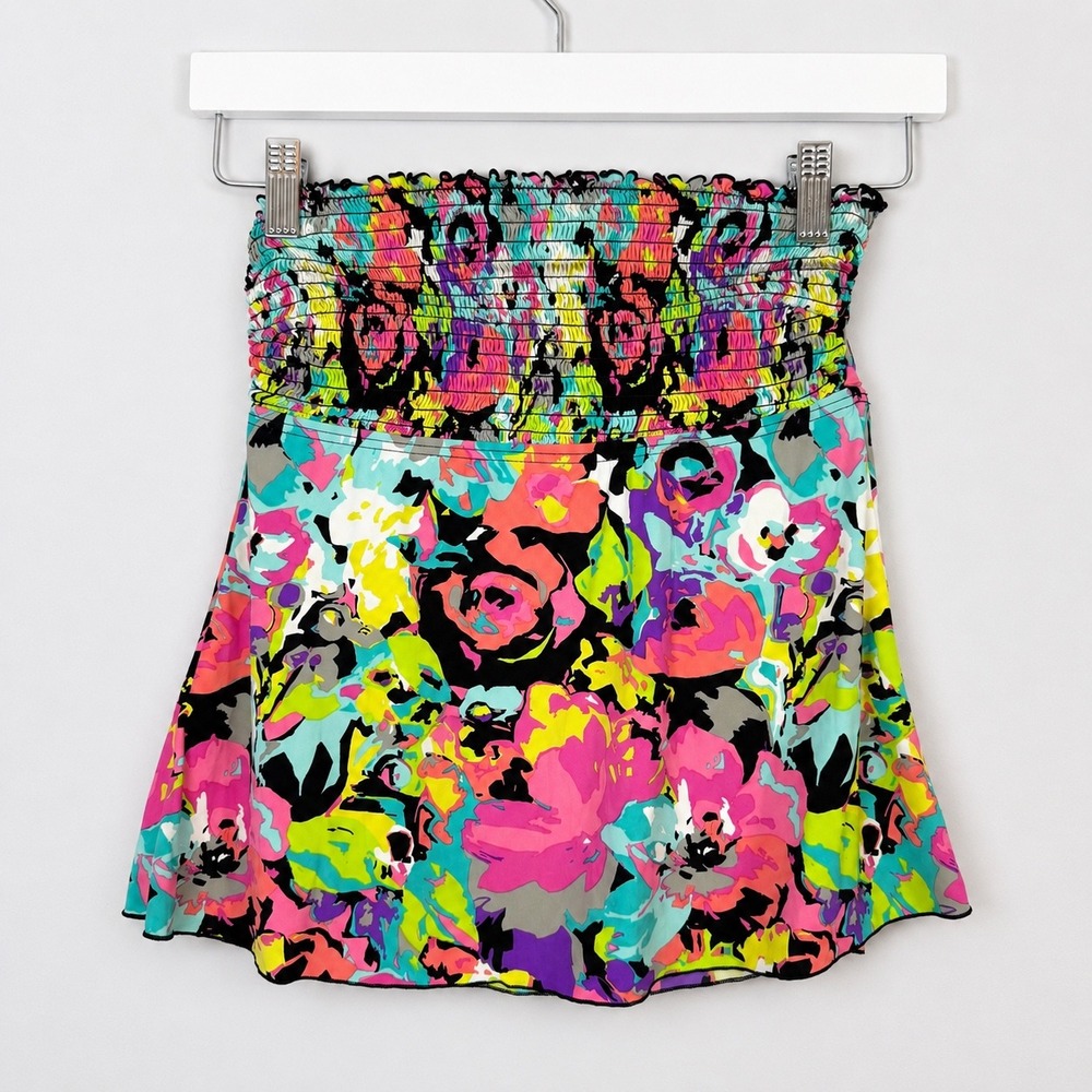 Kenneth Cole Y2K Tankini Top Bathing Suit Swimsuit Halter Tube Top Floral Neon S